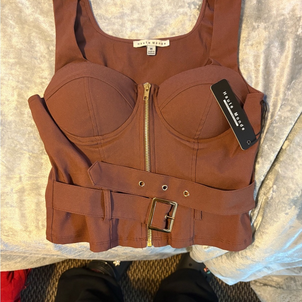 Naked Wardrobe Chocolate Brown Zipper Bodysuit